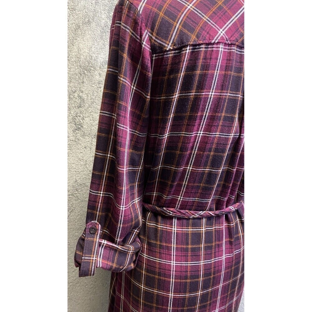 Banana Republic Women’s Plum Plaid, Button Down, Tie Waist Shirt Dress Size 2 - Picture 10 of 16